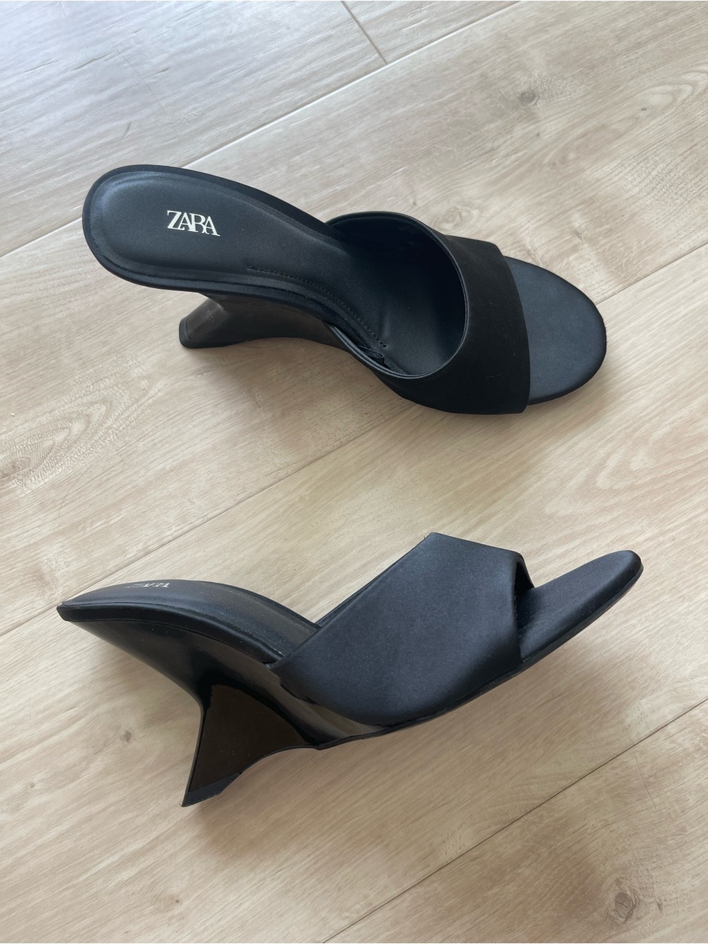 ZARA Black Sculpted Heel Open-Toe Slide Mules - Picture 4 of 6